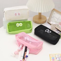 Big Eyes Mesh Pencil Bag Pen Case Simple Colour Storage Pouch For Stationery Office School A7406