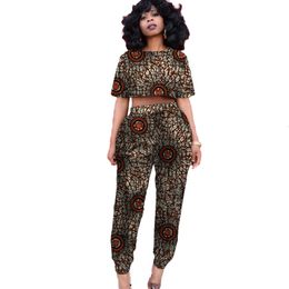 Ethnic Clothing Customise African Suits For Women Mini Tops Patch Jogger Pants Nigerian Fashion Ladys Ankara Print Party Wear 230510