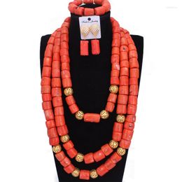 Necklace Earrings Set 4ujewelry African Bridal Jewellery 14-20mm For Women 36 Inches Genuine Coral Beads 2023