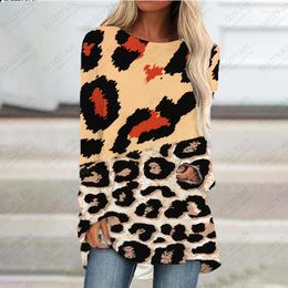 Casual Dresses 2023 Spring Summer Women's Colourful Leopard Print 3D Printed Beach Skirt Round Neck Pullover Long Sleeve A-line