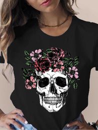 Women's T-Shirt New Summer Skull Flowers Fashion Women T-Shirt Graphic TShirt Lady Harajuku Tops 90s Short Sleeve Funny Tee Shirts Girls Clothes P230510