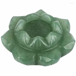 Jewellery Pouches TUMBEELLUWA 2" Natural Green Aventurine Stone Carved Lotus Flower Healing Office Home Decoration Candlestick