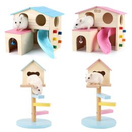 Toys Hamster House Gym Exercise Funny Ladder Slide Bell Climbing Wooden Hut Toy Pet Small Animal Play Hideout Nest