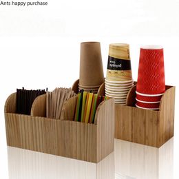 Tools Bamboo Wood Acrylic Cup Holder Coffee Milk Tea Shop Three Grids Cup Rack Straw Storage Rack Organize Box Cup Frame Cup Container