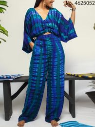 Ethnic Clothing Two Piece Set Africa Clothes African Dashiki Fashion Flower Print Suit Top Trousers Super Elastic Party For Women Outfits 230510