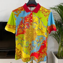 Men's Polos Luxury Royal Polo Shirt Casual Short Sleeve Brand Golden Flower Printed Baroque Summer Prom Party 230510