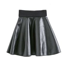 Skirts Girls Skirts Fashion PU Faux Leather jupe Elastic Waist Baby Skirt Autumn Black Kids Short Skirt Children Clothing 230510