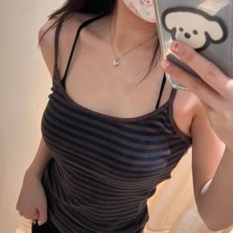 Camisoles Tanks Summer Sexy Brown Striped Sleeveless Tank Vintage Y2k Aesthetic Slim Camisole Corset Crop Top Fashion Casual Tube Top 230510