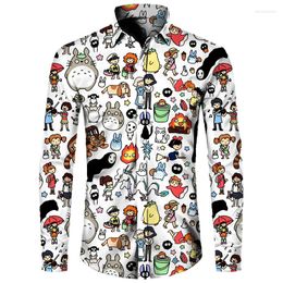 Men's Casual Shirts Funny Anime Men/Women Lapel Buttoned Shirt Unisex Fashion Cartoon Print Short/Long Sleeve Tops Streetwear Clothing