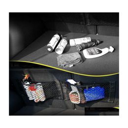 Car Organiser Interior Accessories Backseat Back Rear Mesh Trunk Seat Elastic String Net Magic Storage Bag Pocket Cage Drop Delivery Dhwtm
