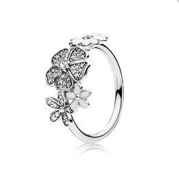 Sparkling Daisy Bouquet Rings for Pandora Real Sterling Silver Party Jewellery designer Ring Set For Women Sisters Gift Crystal Flower ring with Original Box