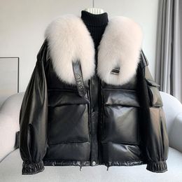 Women's Fur & Faux Collar Genuine Leather Sheepskin Down Jacket Female 2023 Haining Warm Coat Loose Fashion
