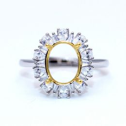 Seiko 925 Sterling Silver Ring Frame New Shape Processing Inset Two-Tone Ring Setting Gem 18K Gold 8 * 10mm factory outlet