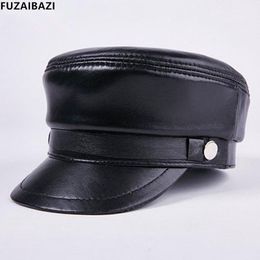 Wide Brim Hats FUZAIBAZI Fashion Genuine Leather Quality Unisex First Layer Sheepskin Military Hat Autumn Winter Male Bone Flat Cap