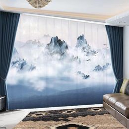 Curtain Custom Chiffon Sheer Window Drape For Bedroom Living Room Mountain Hills Top In Clouds Landscape