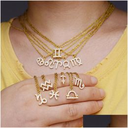 Pendant Necklaces Men Women 12 Horoscope Zodiac Sign Gold Necklace Aries Leo Constellations Jewelry Kids Christmas Birthday Gifts Dr Dhfk3