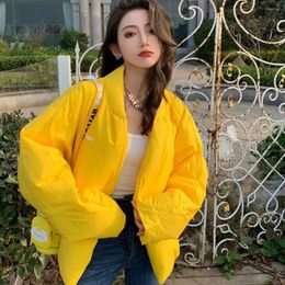 Women's Trench Coats Preppy Style Jacket Winter Womens Short Coat Korean Fashion Streetwear Overcoats Female Student Loose Warm Yellow