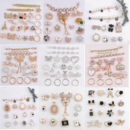 wholesale metal bling shoe charms chains set Pearls rhinestone jewelry accessories sandal clog pins buckle