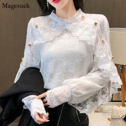 Women's Blouses Shirts Spring Crochet Lace White Women Long Sleeve Casual Chic Floral Ladies Office Shirt Tops Blusas 13025 230510