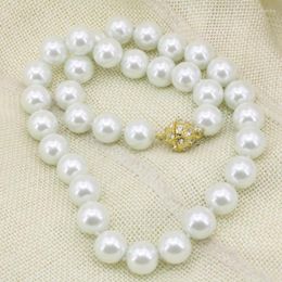 Chains Wholesale Price White Simulated-pearl Shell 12mm Round Beads Collars Choker Chain Necklace For Women Charms Jewellery 18inch B3213