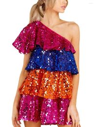 Casual Dresses Women Shiny Sequin Mini Dress Spaghetti Strap Backless Layered Glitter Fringe Party Club Sparkly Dance