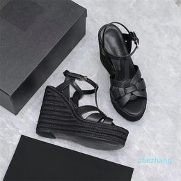 2023-Sandals Shoes Fashion Women's Dance Shoes Sexy High Heels Suede Women's Metal Belt Buckle Wedge Heels Women's Shoes