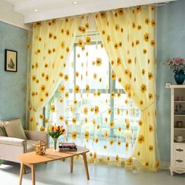 Curtain Sunflower Pattern Tulle Home Decor Voile Kitchen Balcony Room Floral Window Blind Screening Patio Decoration 230510