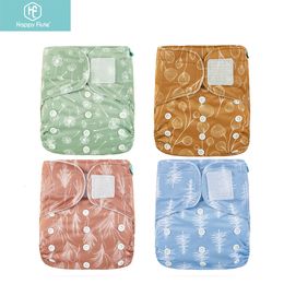 Cloth Diapers Happyflute OS Pocket Diaper 4pc/Set Washable Reusable Absorbent Ecological Nappy Print Adjustable Baby Diaper Cover 230510