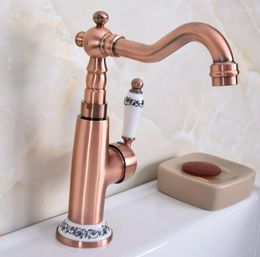 Kitchen Faucets Antique Red Copper Single Handle Hole Swivel Spout Faucet Bathroom Sink Cold And Water Mixer Tap Dnf623