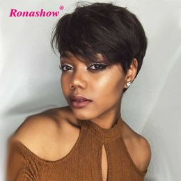 Hair Wigs Short Human Pixie Cut Full Machine Made with Bangs Glueless Straight Bob for Women 230510