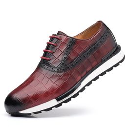 Men High Full Grade Gain Casual Dialy Sneakers Crocodile Design Nature Leather Comfortable Height Increasing Shoes A21 5593