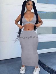 Two Piece Dress Weird Puss Skinny Women Tracksuit 2 Piece Set Elastic Tank Top+Wide Belt Skirts Matching Streetwear Causal Ribbed Outfits T230510