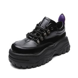 Women Chunky Sneakers Genuine Leather Women 5CM Platform Shoes Height Increasing Ladies Casual Shoes Thick Bottom Vulcanize Shoe