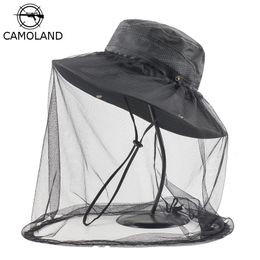 Wide Brim Hats Bucket CAMOLAND Anti Mosquito Face Mesh Net For Women Men Summer UV Protection Sun Male Outdoor Fishing Hiking 230509