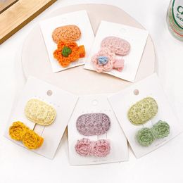 Hair Accessories 2 Pcs/Set Children Cute Knitting Flower Bow Ornament Clips Baby Girls Lovely Oval Barrettes Hairpins Kids