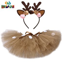 Skirts Baby Girls Deer Rabbit Tutu Skirt Outfit For Kids Christmas Reindeer Costume Toddler Girl Clothes Child Birthday Skirts 1-14Y 230510