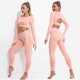 Yoga Outfits Long Sleeve 1/2/3pcs Seamless Yoga Set Women Sport Suits for Fitness Gym Workout Clothes for Women Tracksuit Sport Sets Leggings AA230509