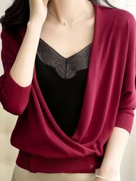 Women's Knits Spring Summer Fashion Women Autumn Thin Sweater Cardigans V Neck Female Sexy See Through Outerwear Shrug ZY7749