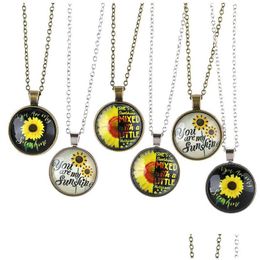 Pendant Necklaces Fashion Uni Glass Cabochon Jewellery Simple Sunflower Time Gemstone Necklace Women Lover Girl Gifts Drop Delivery Pen Dhjbp