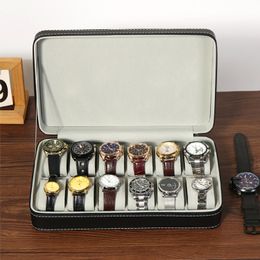 Watch Boxes Cases 61012 Slots Wrist Travel Holder Storage Case Organizer Black Zipper PU Leather Jewelry Display 230509