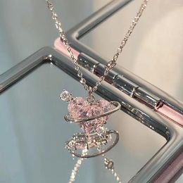 Choker Fashion Trendy Stainless Steel Elegant Delicate Pink Zircon Heart Necklace Women High Jewelry Wedding Party Gifts Wholesale