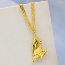 Pendant Necklaces Neckalce Pray Gesture Pattern For Women Men High Quality Copper Jewelry Set Hip Hop Party Daily Wear Anniversary