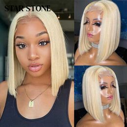 Hair Wigs Short Bob Human Color 613 Honey Blonde t Part Lace Frontal Bleach Knots 13x4 Hd Front 230510