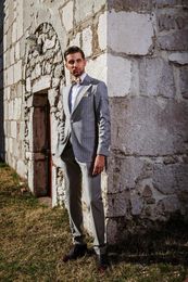 Men's Suits Grey Men's Suit Tailor-Made 2 Pieces Blazer Pants Single Breasted Peaked Lapel Business Slim Fit Wedding Groom Costume Homme