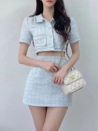 Two Piece Dress High Quality Elegant Fashion OL Skirt Suit Summer Tweed 2 Set Women Crop Top Mini Outfits 230509