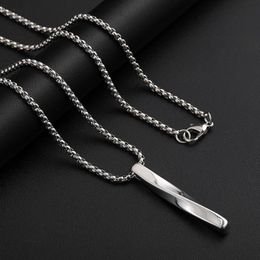 Pendant Necklaces Black Rectangle Spiral Cube Long Strip Jewellery Simple Twisted Titanium Steel Male Hip Hop Necklace
