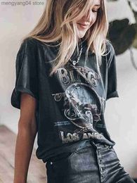 Women's T-Shirt Vintage Biker Graphic Tees Tops Women Summer Distressed Letter Washed Oversized T-shirts Tees Fashion Street Tee Clothing Tops T230510