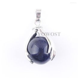 Pendant Necklaces 10pcs/lot Natural Blue Sand Stone Pendants Pendulum Reiki Round Beads Hand Palm Elegant Easter Day Gift IN3150