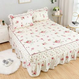 Bed Skirt Cilected Pastoral Style Lace Bed Sheet 100% Pure Cotton Bed Cover Floral Bed Skirt Single Piece For Girl Princess Room Bedding 230510