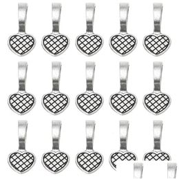 Charms 500Pcs Antique Sier Glue On Heart Bails Jewelry Scrabble Earring Glass Tiles Pendants For Making 19X9Mm Drop Delivery Finding Dhbyi